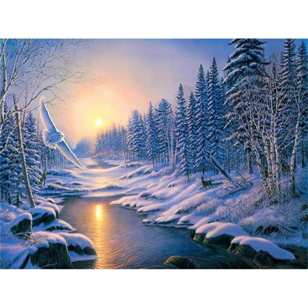 DIY Diamond Painting Snow Diamond Mosaic Landscape Sunset Embroidery Rhinestone Full Round Diamond Cross Stitch Home Gift