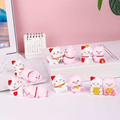 Niedliche Katzen- und kleine Glücksschwein-Figuren, Paar-Harzornamente, Desktop-Dekorationen, Geschenke für Mädchen
