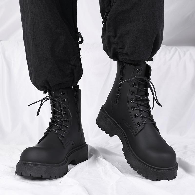 Martin Boots Men's New Spring Black Locomotive Tooling Boots High-top Soft Leather Waterproof Casual Leather Boots