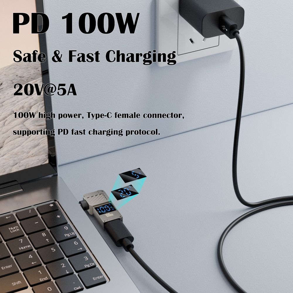 Digital Display USB-C to DC Converter Fast Charging PD 100W Laptop Power Connector Intelligent Universal for Lenovo/HP/Dell 5