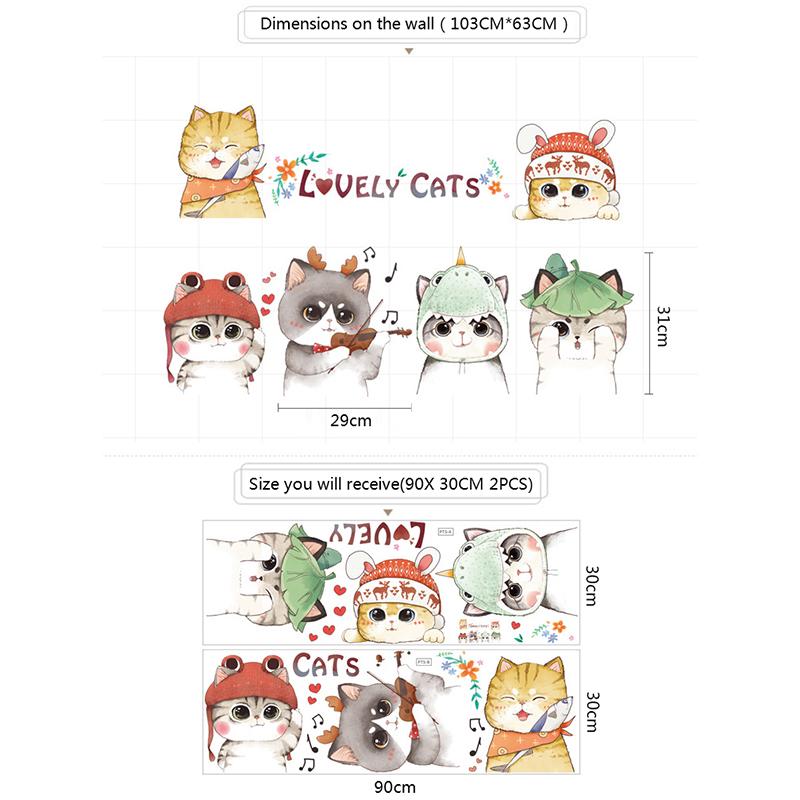 Handgemalte süße Katze Wandaufkleber Home Wohnzimmer Dekor Vinyl Wandkunst Aufkleber