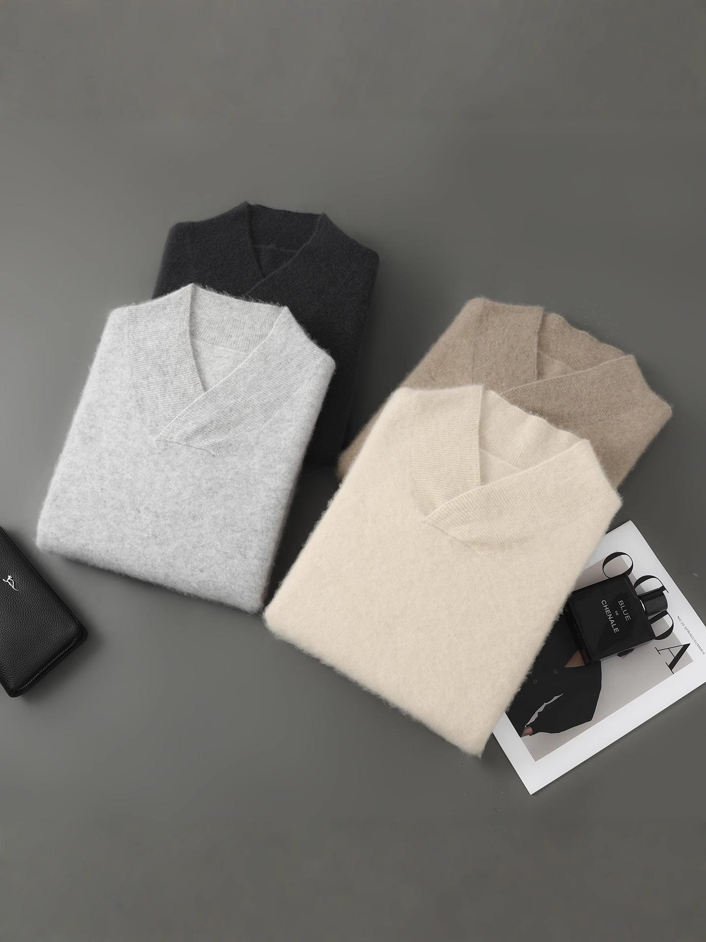 Men s Luxury Pure Wool Double-Layer Collar Long Sleeve Pullover Sweater - Autumn/Winter Collection XXXL