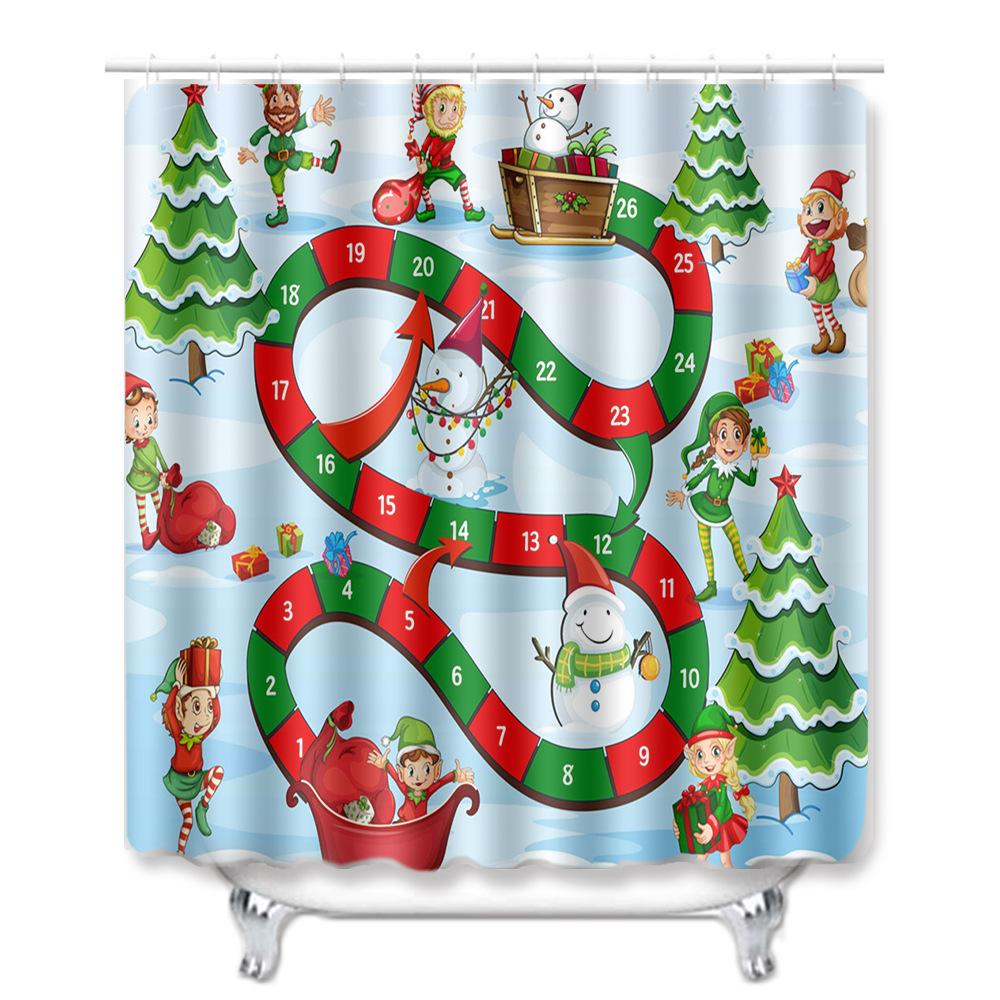 Christmas Shower Curtain Four-Piece Toilet Floor Mat Non-Slip Doormat Water Absorption And Dust-Proof Carpet