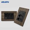 DELEFU Brasilianischer 118er Vintage Aluminium-Holzmaserung Schaltersteckdose mit USB Typ-C Anschluss Netzstecker ist Langlebig.