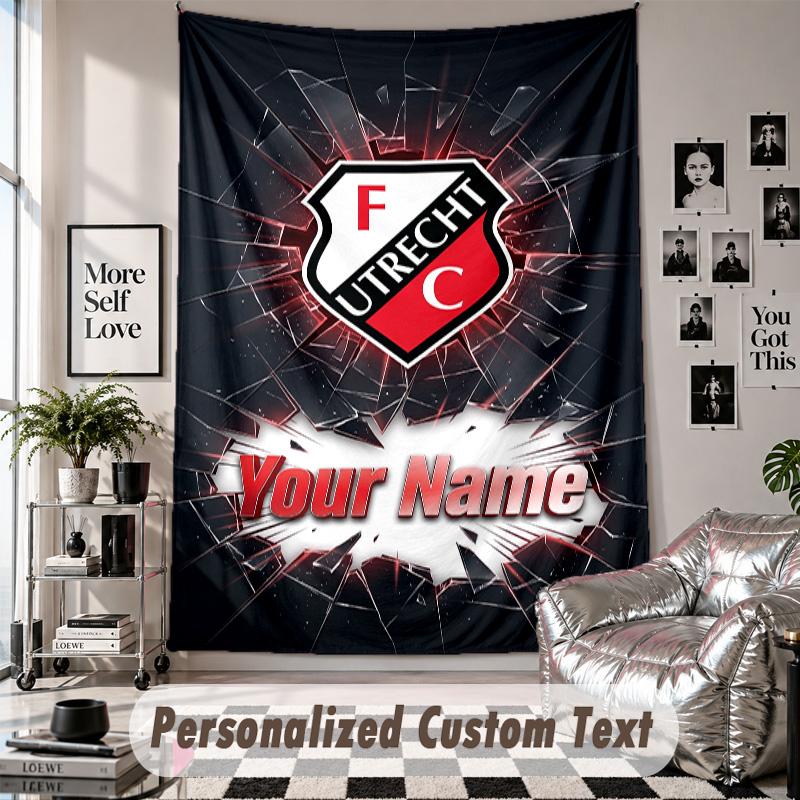 Wall Hanging Tapestry With Custom Name & Text, FC Utrecht Decorative Tapestry For Bedroom