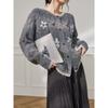 Three Dimensional Flower Grey Women Sweater Korean Lazy Style Loose Knit Cardigan Autumn Versatile Ladies Single Breasted Tops