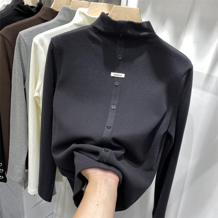 Half Turtleneck Base Blouse for Women In Autumn and Winter Double-sided Fur Plush Thickened Medium Collar Long Sleeve T-style Top