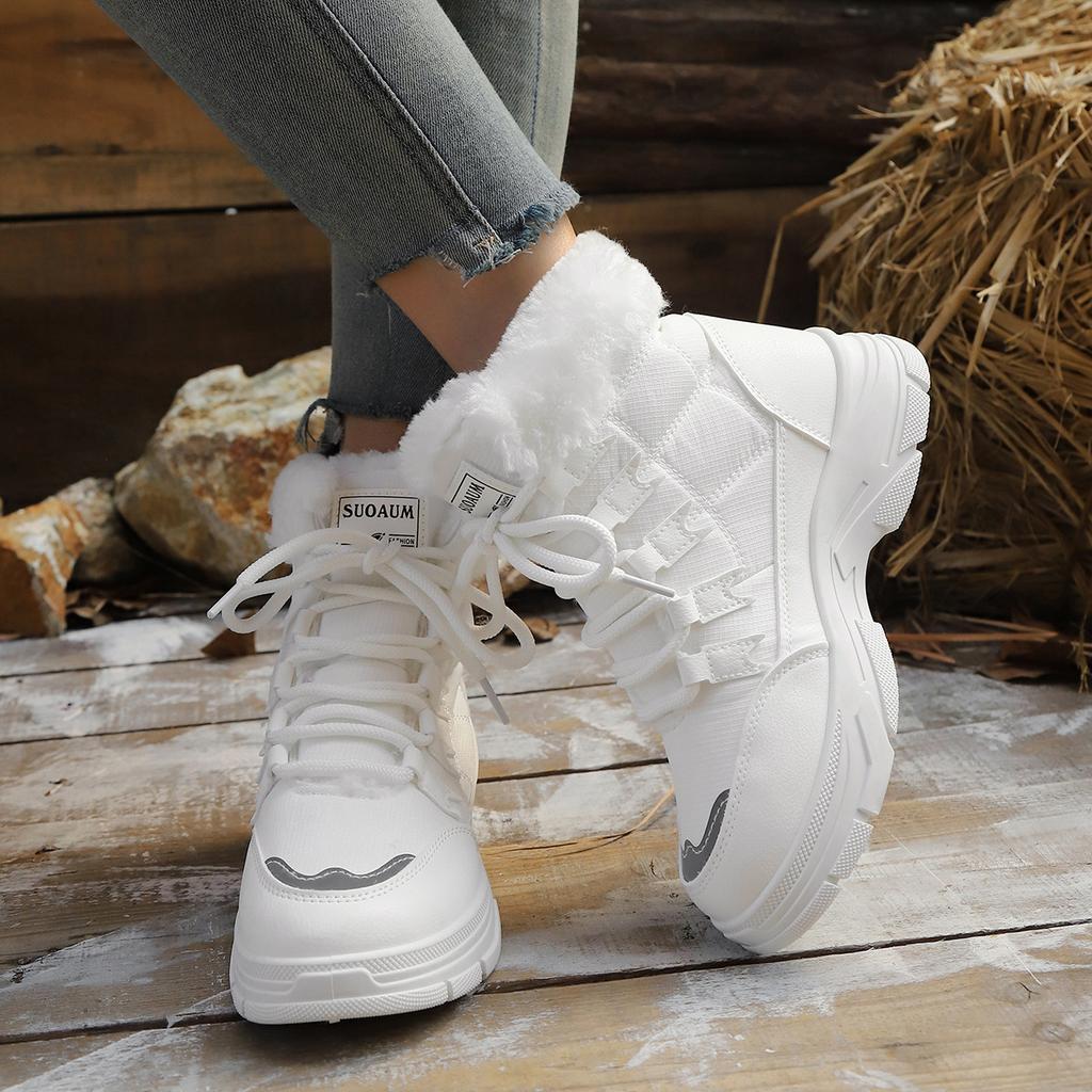 Women's soft elastic winter warm cold padded snow boots non-slip wear-resistant outdoor casual sneakers high-top cotton boots
