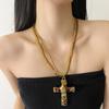 Metal Pendant Beaded Chain Necklace Multicolor Sweater Necklace Gothic Cross Necklace  Women