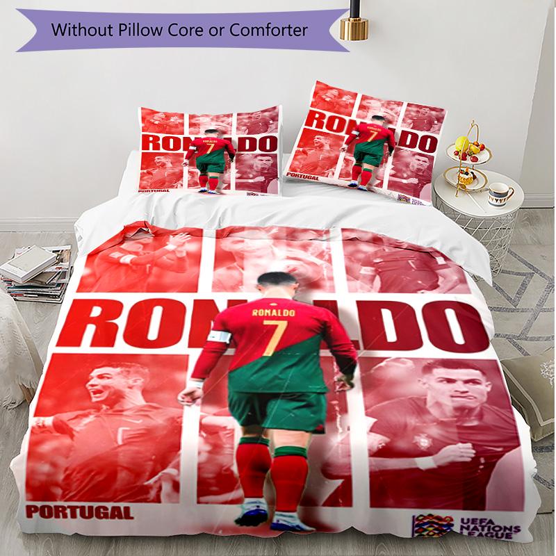3-teiliges Bettbezug-Set (1 * Bettbezug + 2 * Kissenbezug, ohne Kern), Cristiano Ronaldo Druck Weiches Ganzjahres-Bettwäscheset, Heim-Schlafzimmerdekoration Geschenk