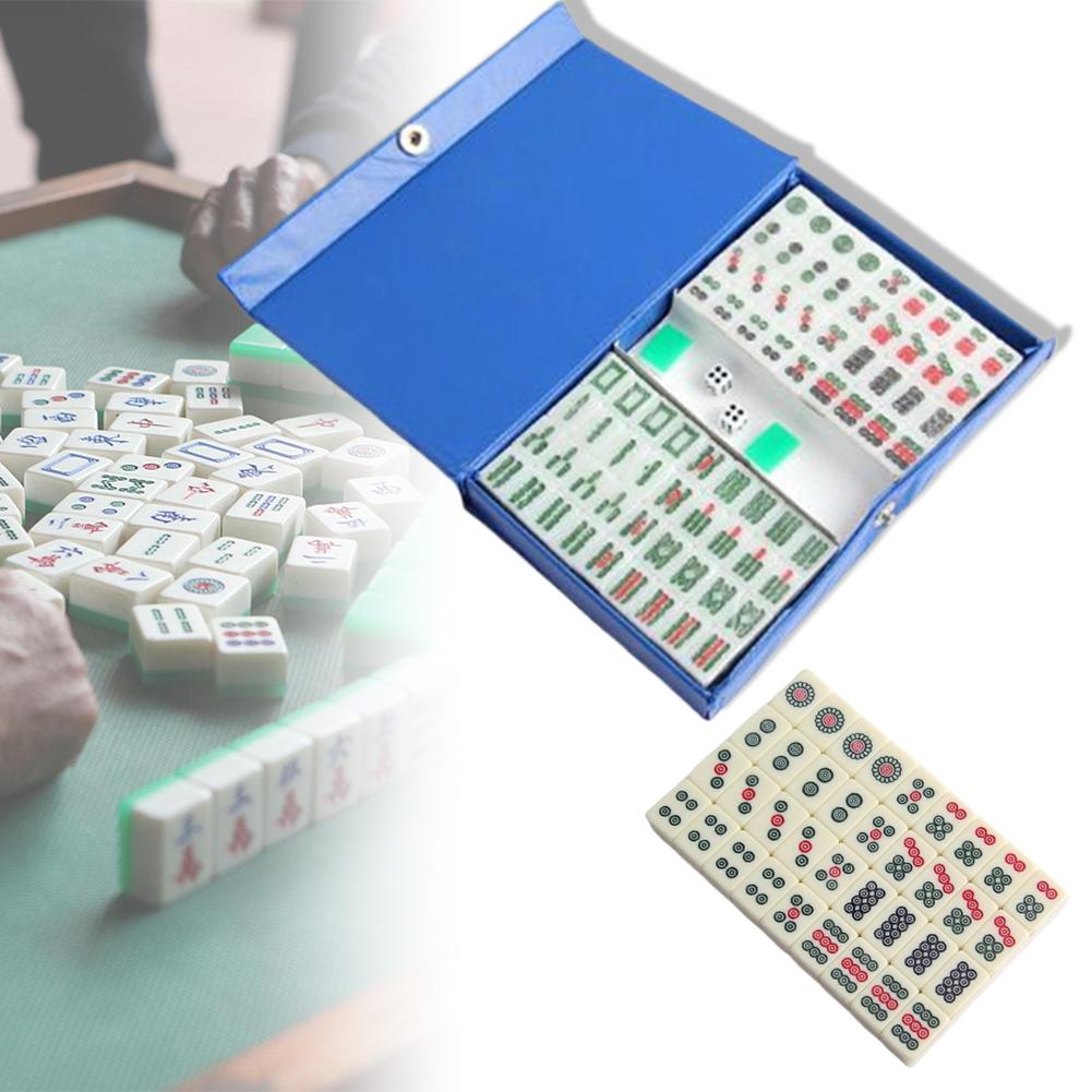 15mm Mahjong Game Set Mini Travel Mahjong Set Chinese Traditional Mahjong Games Mahjong Tiles Set for Travel Family Leisure Time