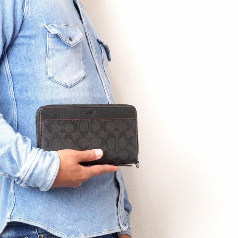 Coach Double Zip Wallet Coated Canvas Leather Card Holder , Wallet Small Men's Black (Unisex) Wallets 67626 N3A
