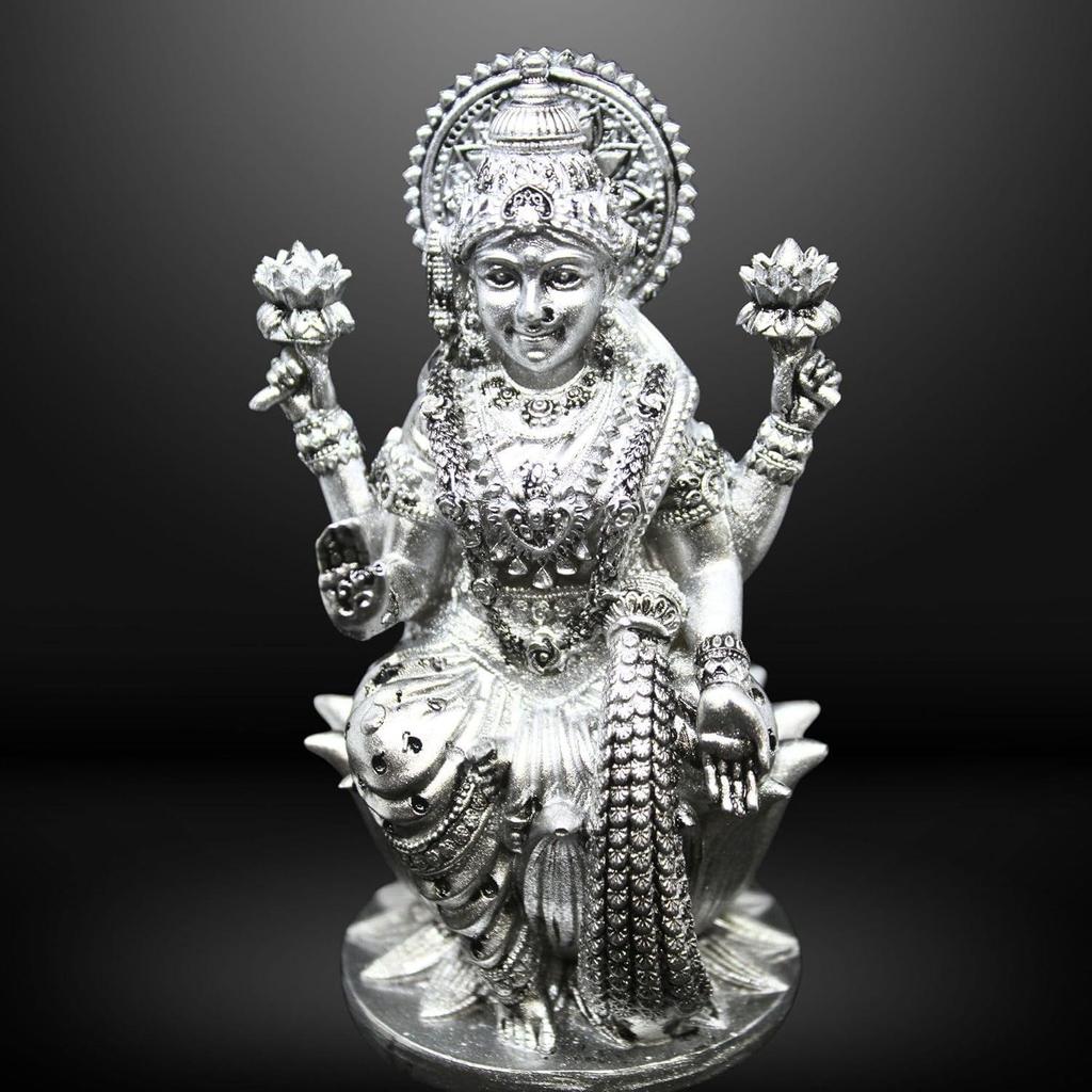 Goddess Lakshmi Laxmi Devi MATA Idol - 4.5 Inches Polystone Material Murti - Colour- Brass, Silver – Perfect Statue