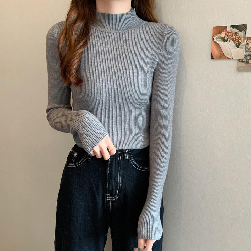 Damen Strickpullover mit hohem Kragen, schmaler Passform - Vielseitige langärmlige Basisschicht für Herbst- & Wintermode