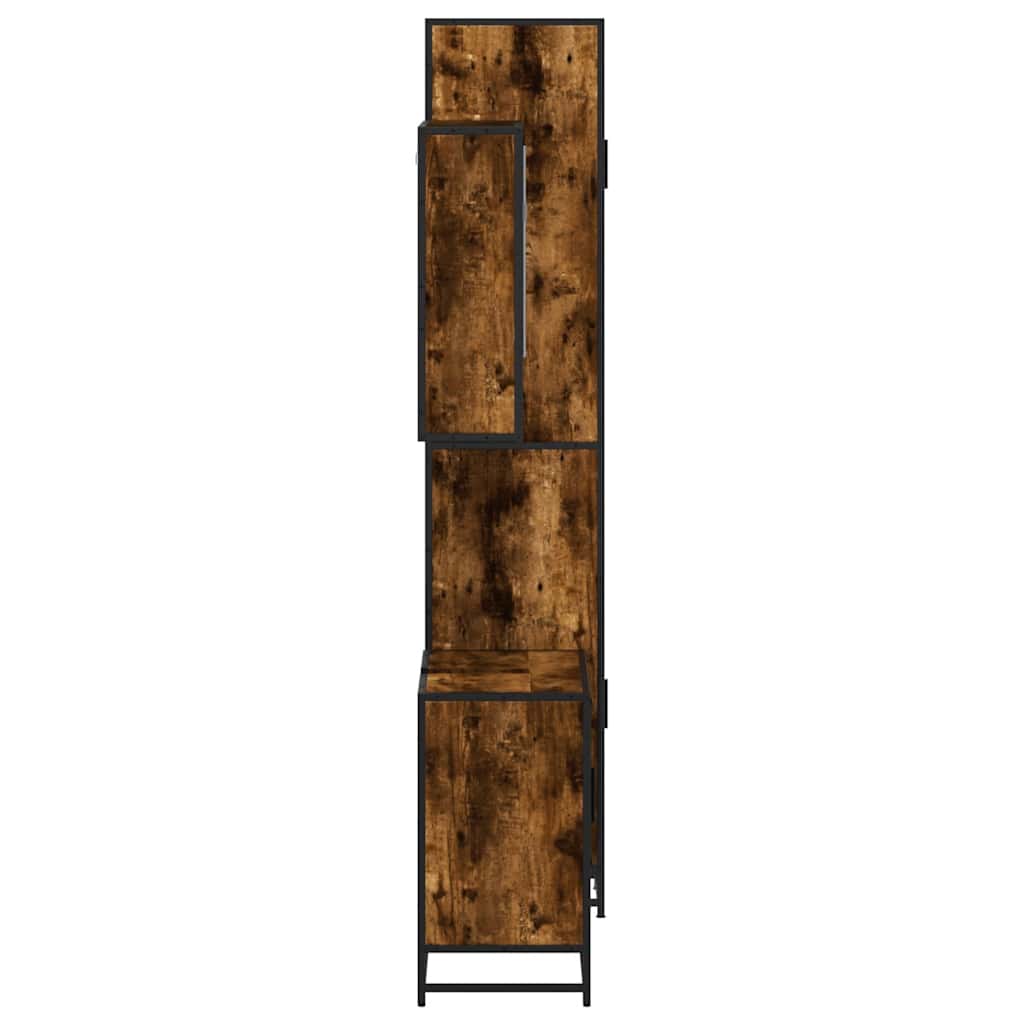 3 Piece Bathroom Furniture Set Smoked Oak Wood Based Material