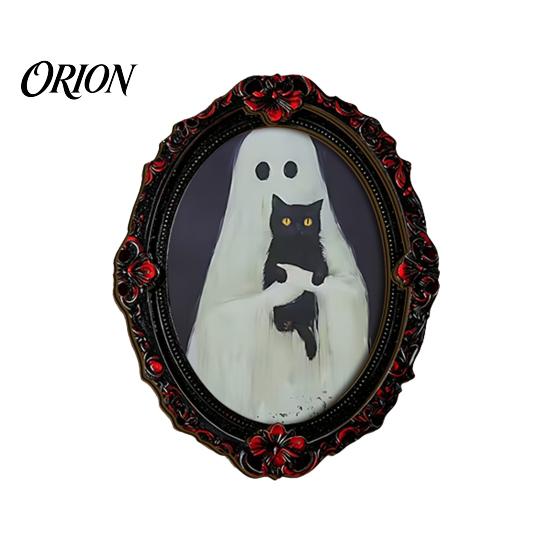Spooky Pumpkin Wall Decals Halloween Dark Style Refrigerator Magnet, Retro Gothic Oval Photo Magnets Frame Decorative Magnetic Sticker for Metal