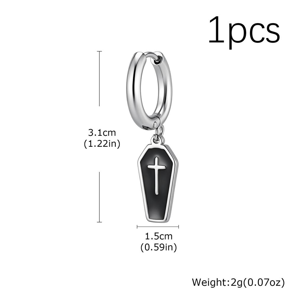 Gothic Coffin Cross Dangle Earrings for Men, Waterproof Stainless Steel Punk Earrings, Unique Fashion Piercing Jewelry Gift