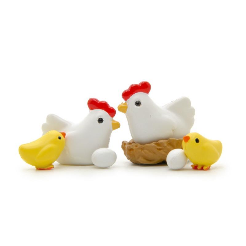A Small and Fresh Chicken Family, A Brooding Chicken, A Hen, A Chick, An Egg Figurine, A Micro-landscape Gardening Scene Figurine