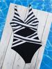 Black And White Printed Cross Gathered Integrated One Piece Bikini Swimsuit Women Fashion Beach Vacation Elegant Wear