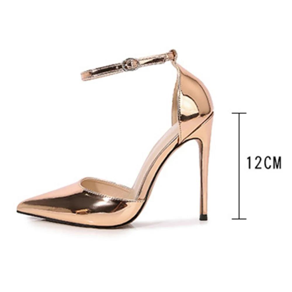 Fashion Gold Silver Shiny Heels Women's Sandals Ankle Buckle Wedding Evening Party High-heeled Shoes Stiletto Women Pumps Large Size 46