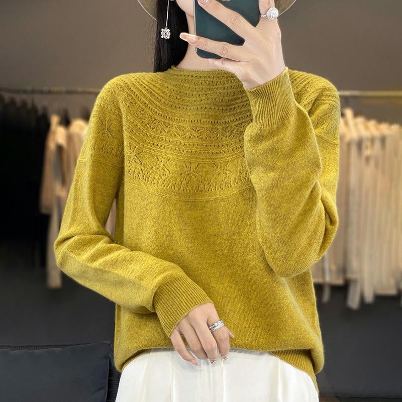 Cămașă cu fund rulat cu gât rotund, pulover interior largi din tricot pentru femei de toamnă și iarnă