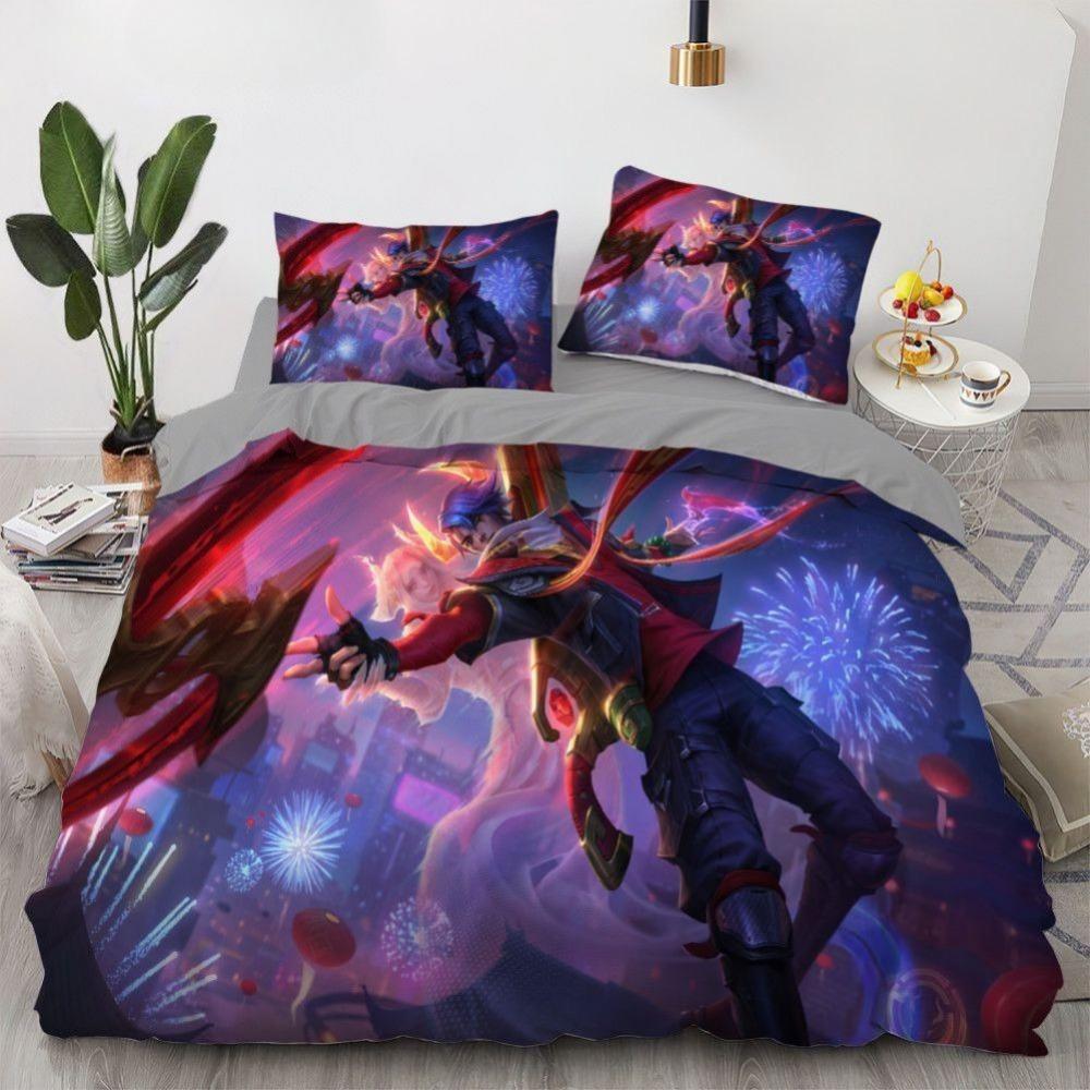 Zestaw pościeli z mikrofibry League of Legends Kołdra puchowa dla dzieci Nastolatków Dorosłych Wzór gry Dekoracja pokoju 3 sztuki