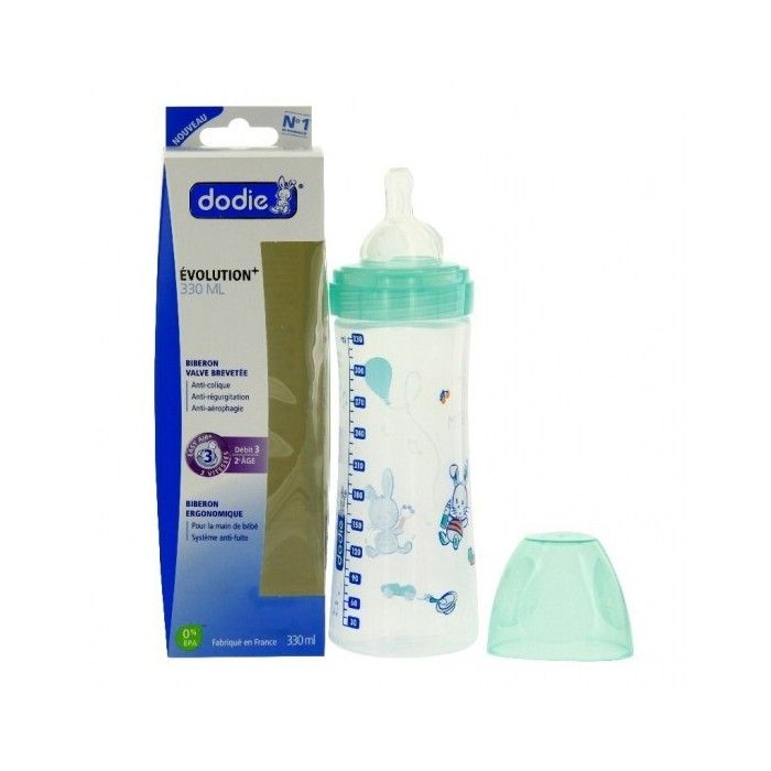 Biberon évolution+ 330ml débit 3 vert décor