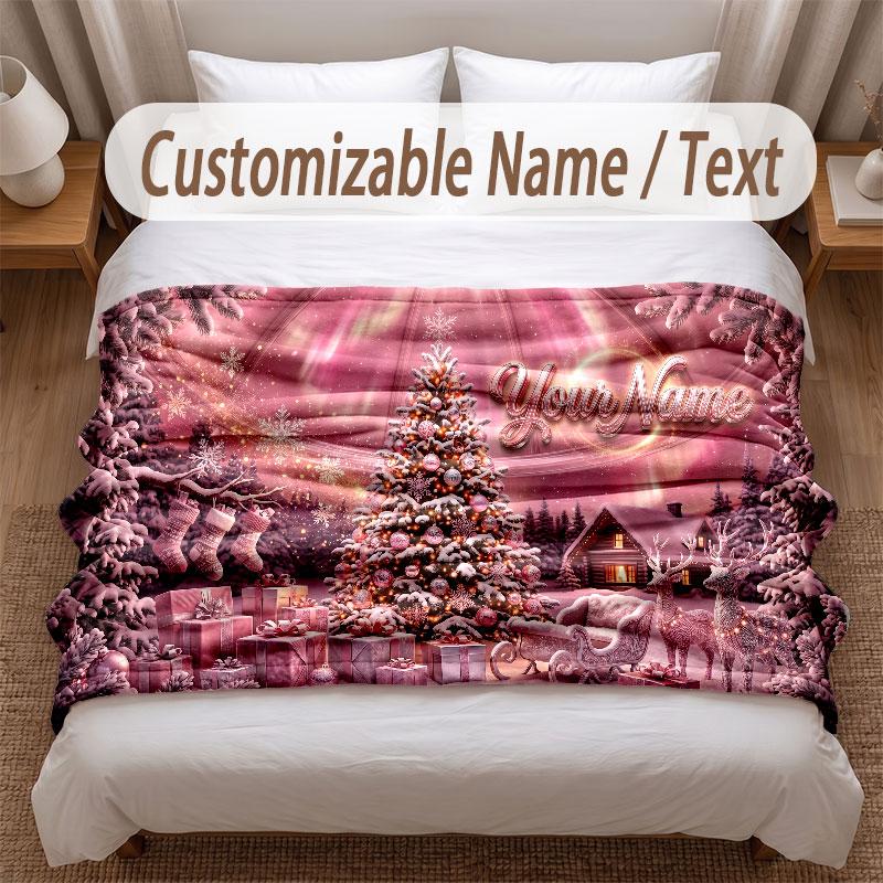 Winter Theme Soft Blanket Personalized Custom Name Text Print Warm Blanket Home Sofa Bedroom Decor