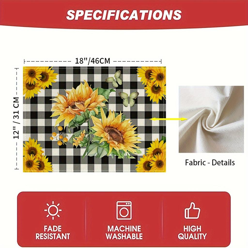 4/6pcs Set, Sunflower-Themed Kitchen Heat-Resistant Table Mats for Spring And Summer, Preventing Water, Oil, And Burns, Living Room Tablecloth
