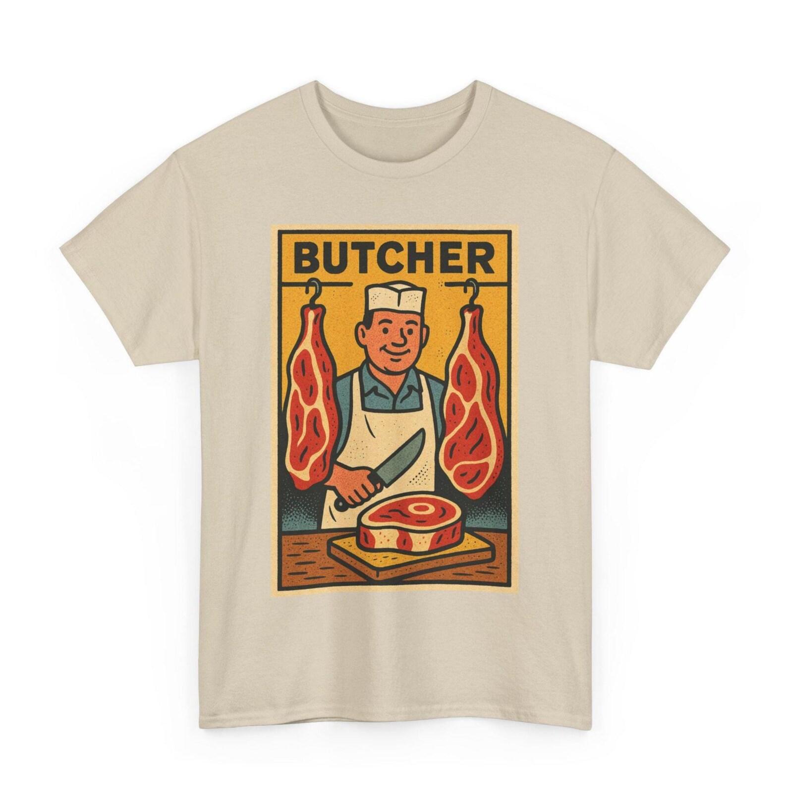 Butcher T-Shirt: Retro Comic Style Meat Cutter, BBQ Gift 4XL