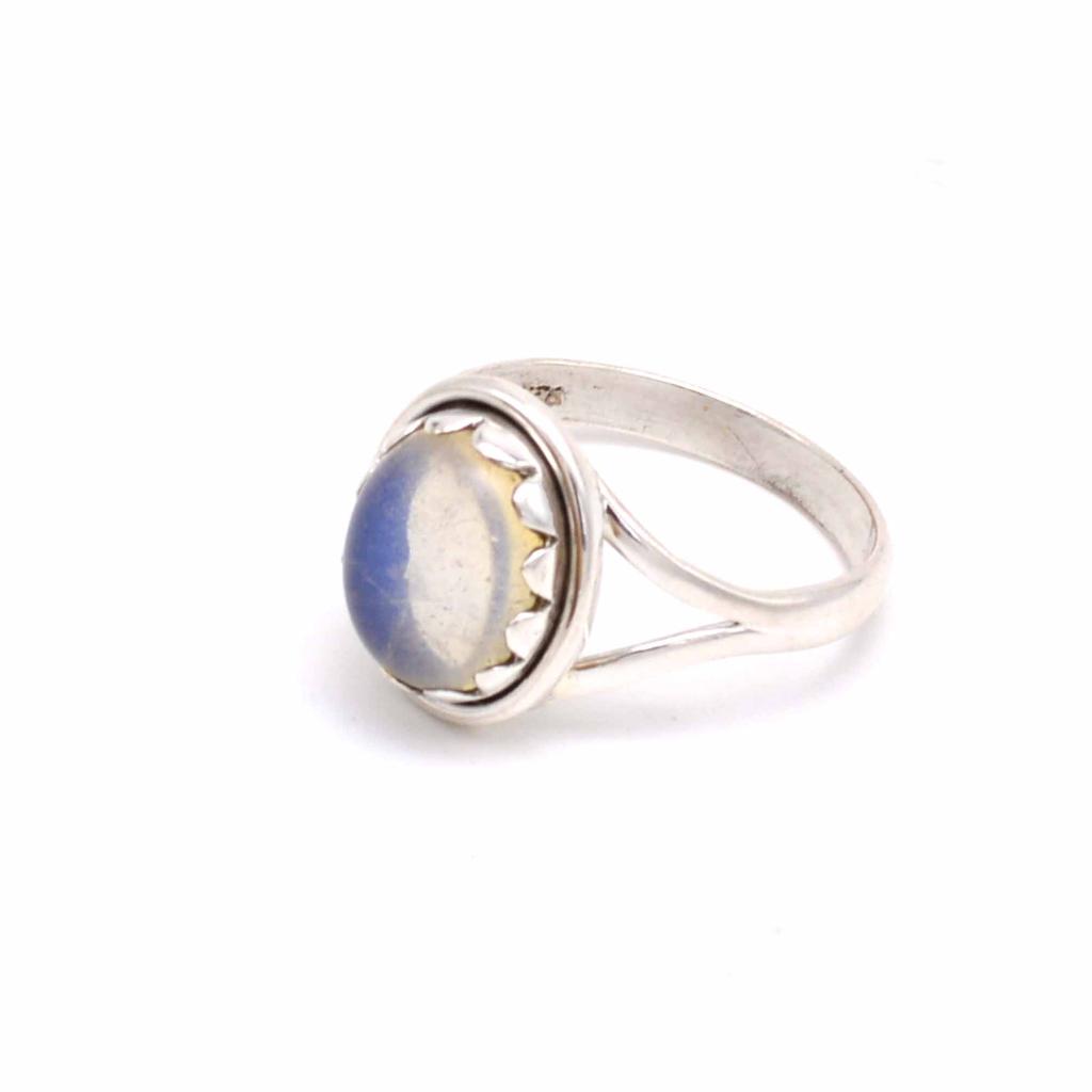 Opalite 925 Sterling Silver Ring, Oval Gemstone Handmade Women Boho Ring Jewelry