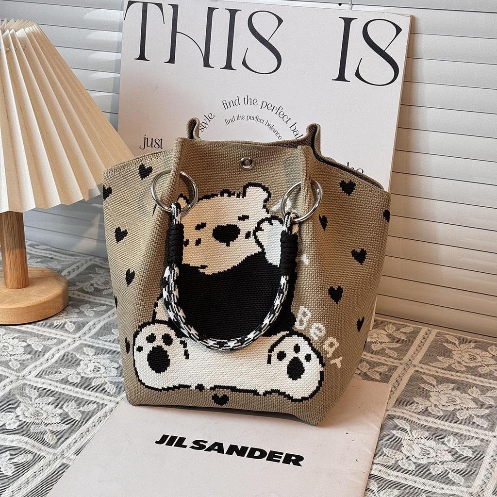 Large Capacity Japanese & Korean Knit Handbag - Portable, Commuter-Friendly Tote with a Small Square Design for Miscellaneous Items