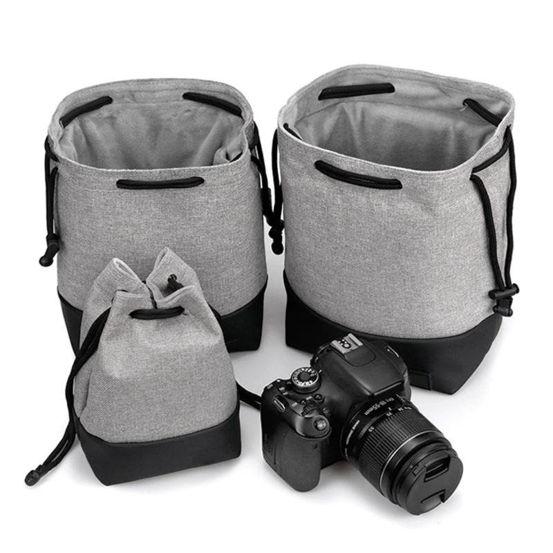 Waterproof Camera Lens Bag Padded Protective Case For Photography Accessories Storage With Oxford Leather Detail