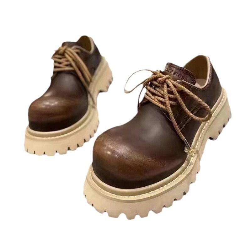 Fashion Shoes Cswo01 Men's Big Head British Polished Retro Platform Heightening Small Leather Round Head Loafers Derby Shoes Cm