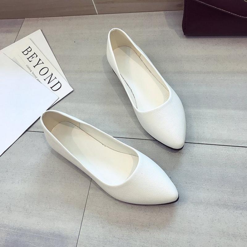 

Четыре сезона Новые туфли с острым носком и плоской подошвой, однотонные, повседневные и удобные, с мягкой подошвой, женские кожаные туфли без застежек