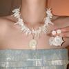 Bohemian shell pearl necklace earrings set, new holiday style niche design jewelry women