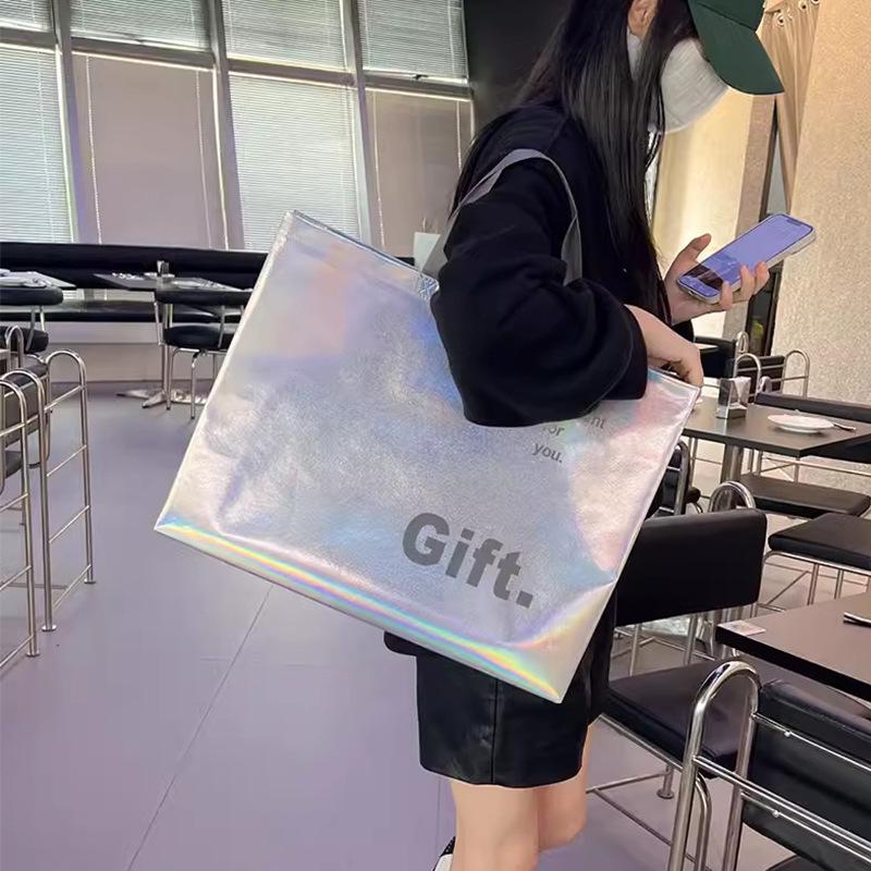 Silver Bag Clothing Store's Large Capacity Handheld Non-Woven Laser Tote Bag - Souvenir Gift Bag