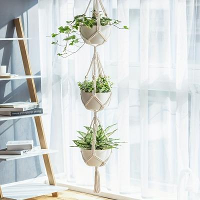 1 pièce, Suspension Double pour Plantes en Macramé Intérieur Extérieur, Panier Suspendu à 2 Niveaux/3 Niveaux Corde de Coton Avec Perles 49 Pouces/70 Pouces