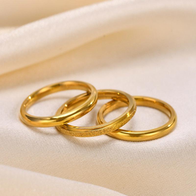 Women's 3PCS Set Stainless Steel Ring, Gold Color Plating 2mm Slim Plain Finger Band Rings, Trendy Stacked Jewelry for Party