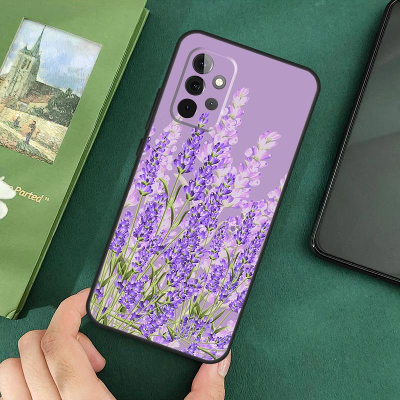 Lavender Purple Flowers Soft Cover For Samsung Galaxy A54 A53 A73 A13 A71 A51 A14 A52 A32 A12 A22 A52S Back Case