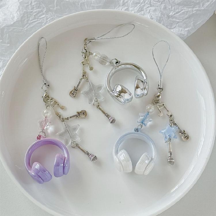 Vibrant Headphone Charm Keychain Keyring Phone Chain Featuring Musical Notes For Birthday Presents and Decorations