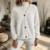 Women's V-Neck Fuzzy Long Sleeve Loose Fit Sweater Coat