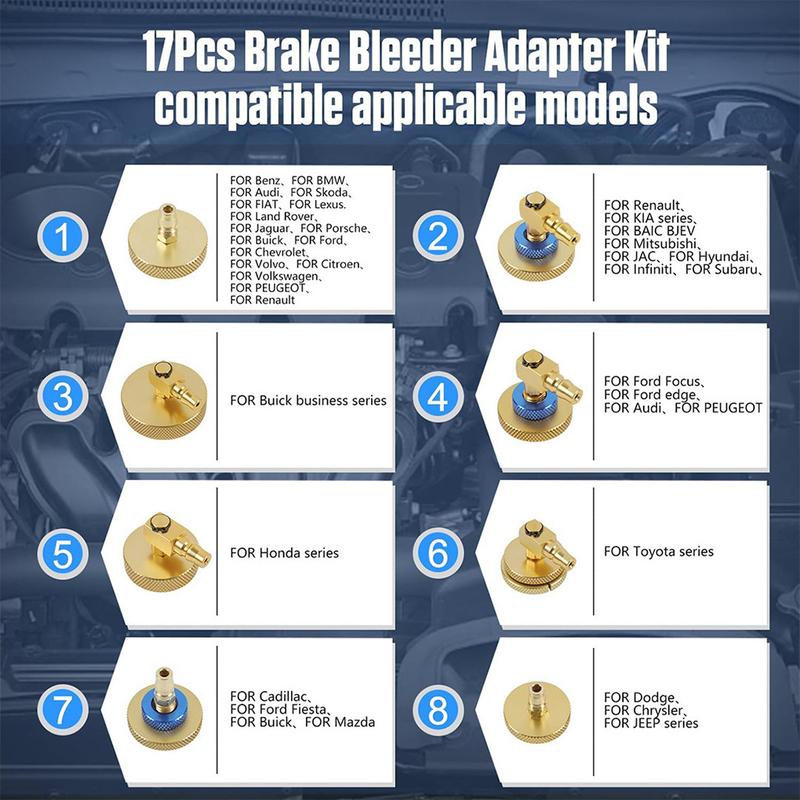 17pcs/Set Automobile Brake Oil Exchanger Adapter Tool Kits Pulsating Brake Oil Exchanger Connector Auto Repair Tools