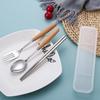 Wooden-Handled Cutlery Set Stainless Steel Spoon Fork And Chopsticks Set Three-Piece Cutlery Box Set