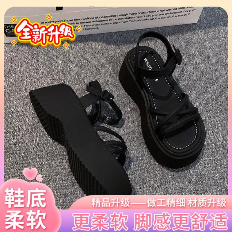 High-heeled sandals women's 2025 summer new thick-soled heightening fashionable versatile skirt Roman temperament sandals open-toe