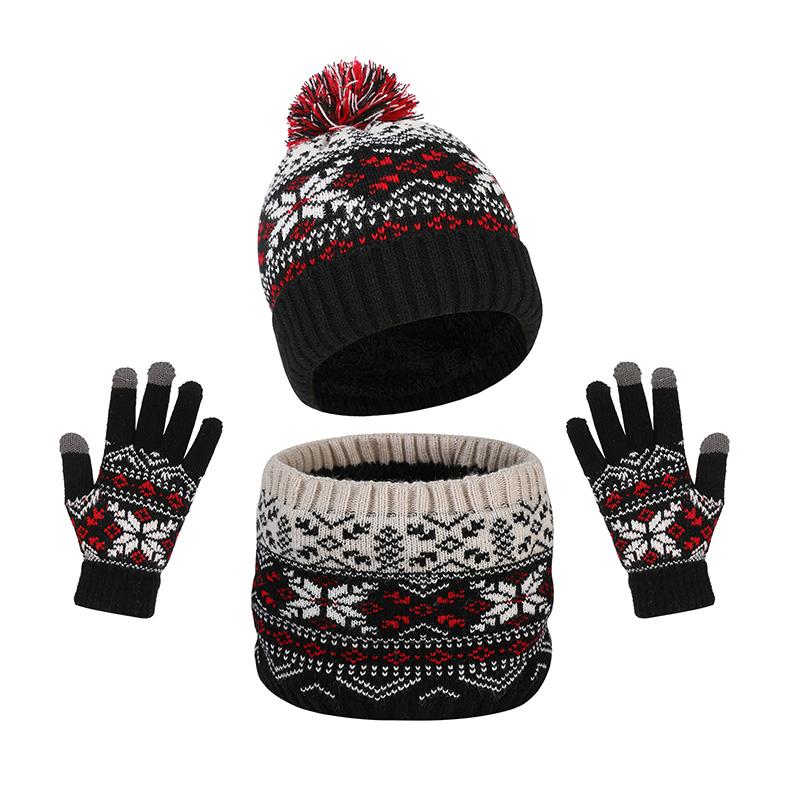 3pcs Kids for Boys Girls Scarf  Gloves 3-11Y Muffler Hats Winter Windproof Snowflake Warm Knitted Hat