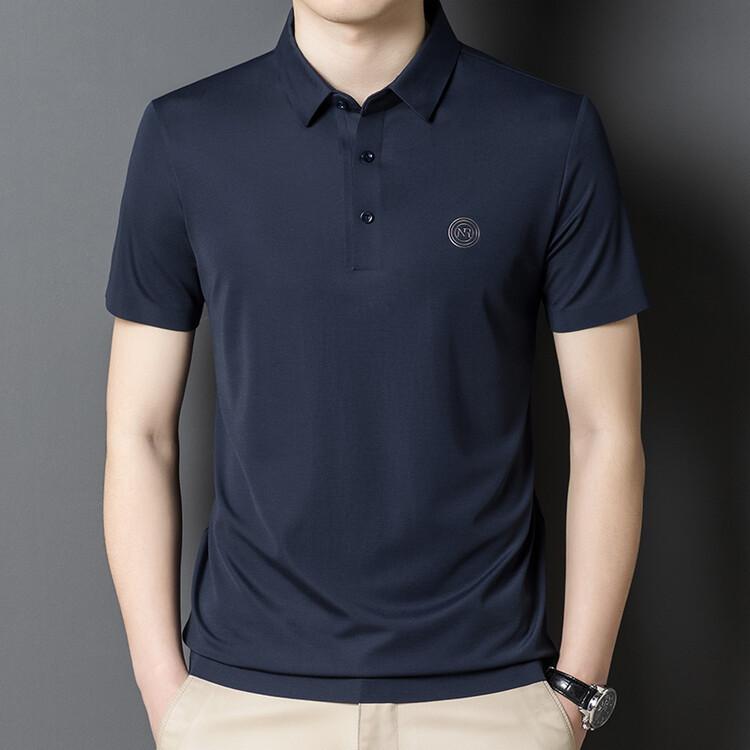 High-End Men's Lapel Short-Sleeved T-shirt Young and Middle-Aged Seamless Shirt Summer New Men's Silk Cool Thin Polo Shirt