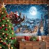 Bannière plate 2D 1 pièce Thème de Noël Ciel nocturne bleu Motif Père Noël Décoration murale pour la fête d'hiver du Nouvel An