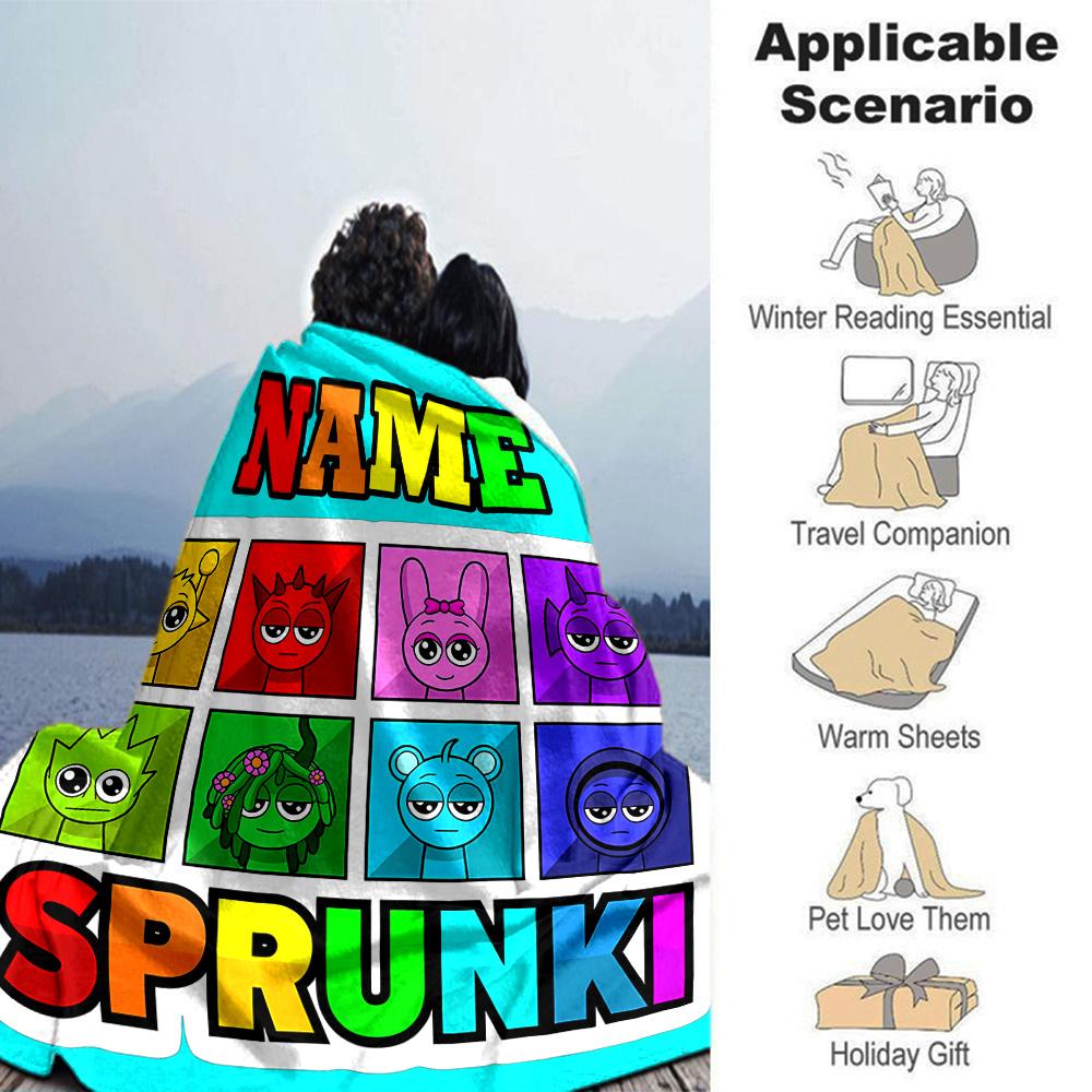 Customiz Name Personality Sprunki Themed Blanket Soft &Warm Sofa Office Bed Travel Lunch Break Blanket, Gift Suitable All Seasons