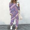 Female Long Sleeve Loose Blouse And Elastic Waist Straight Pants Two Piece Set For Casual Daily Life